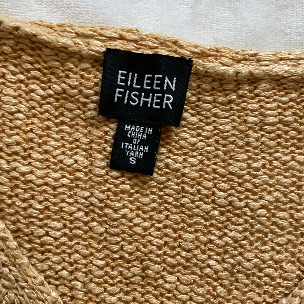 Eileen Fisher Women's Metallic Yellow Gold V-Neck Knit Sweater - Picture 4 of 5